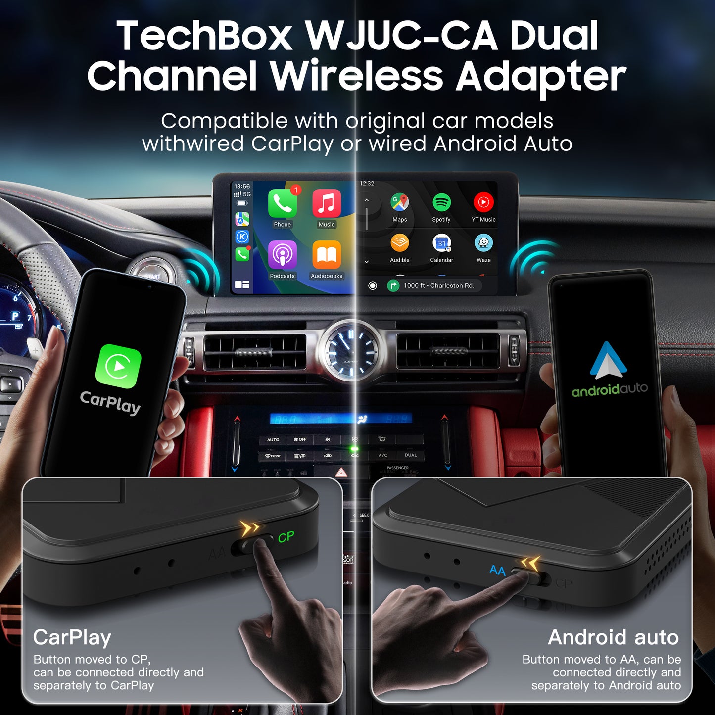 Best Wireless Carplay Adapter, TechBox Wireless Adapter, TECH PLUG