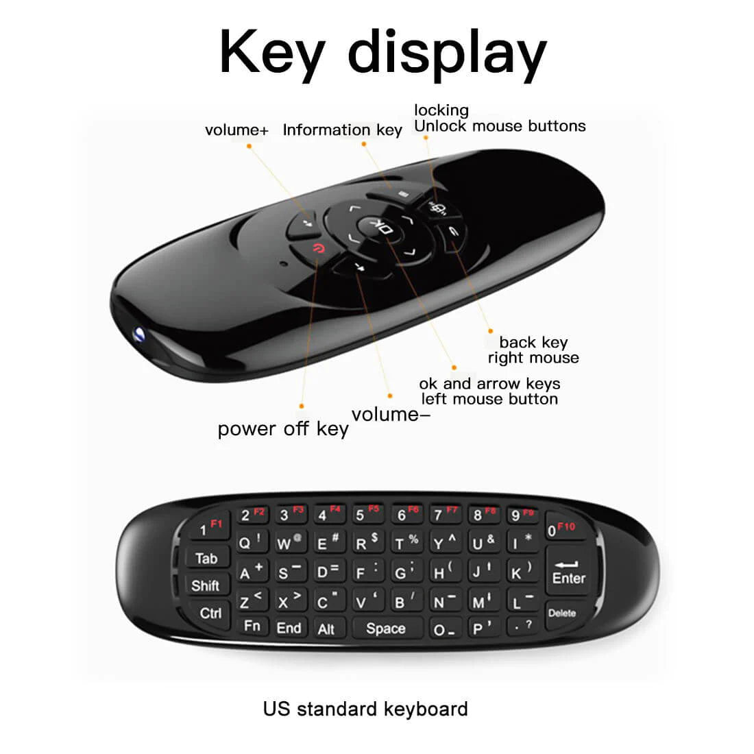 Wireless Air Mouse Remote with Keyboard - USB/Bluetooth